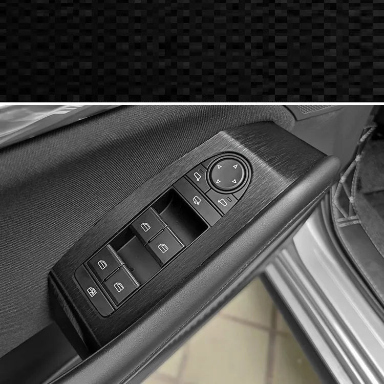 Car interior decorative film sticker kit showing centre console, instrument panel, and trim pieces