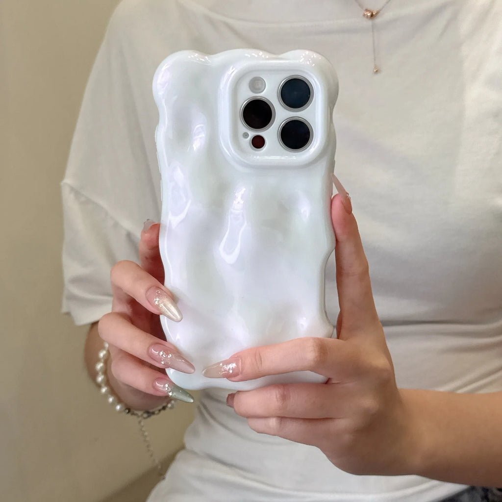 QF wave bubble cream yellow TPU phone case with anti-fingerprint surface for iPhone models