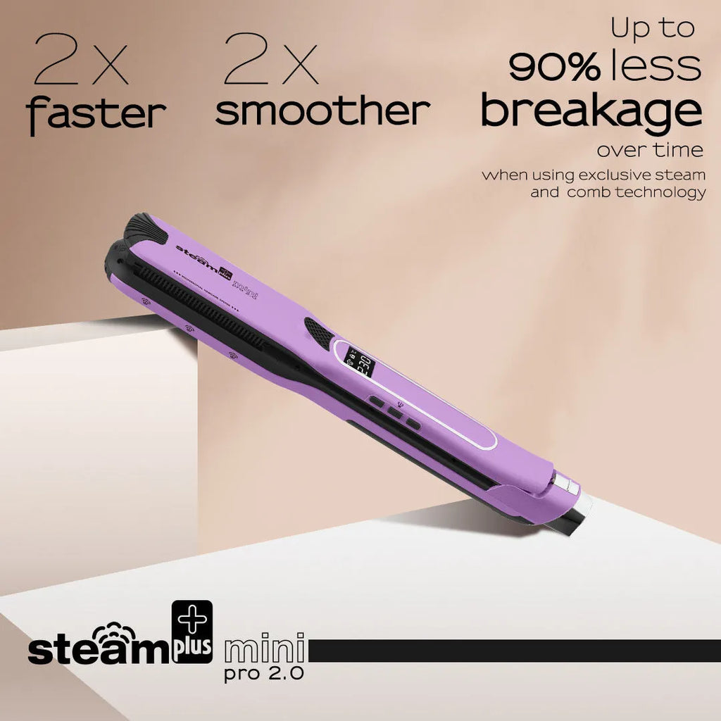 Mini steam hair straightener in champagne colour with European plug