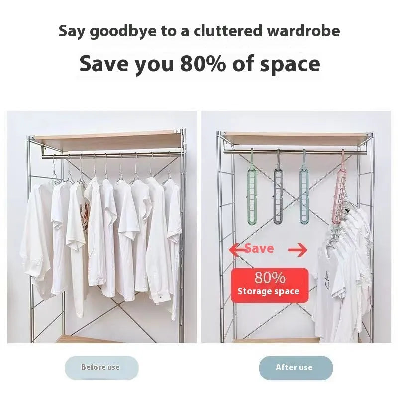Plastic multifunctional hanger with nine holes for trousers in beige, blue, grey, green, or pink colours