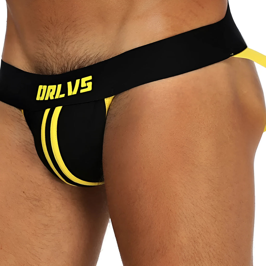 Men's low rise cotton thong double belt backless solid colour yellow blue red white