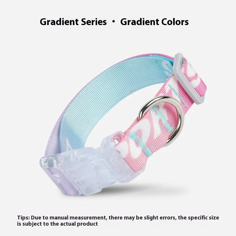 Adjustable nylon dog collar with cartoon gradient pattern in Panda Green, shown in S, M, L sizes