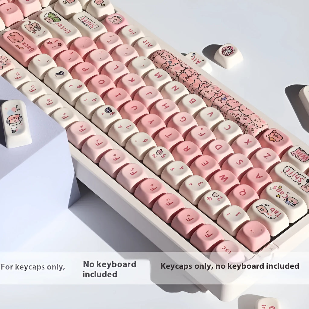 Pink Fragrant Pig artwork PBT key cap for mechanical keyboards with five-sided sublimation print.