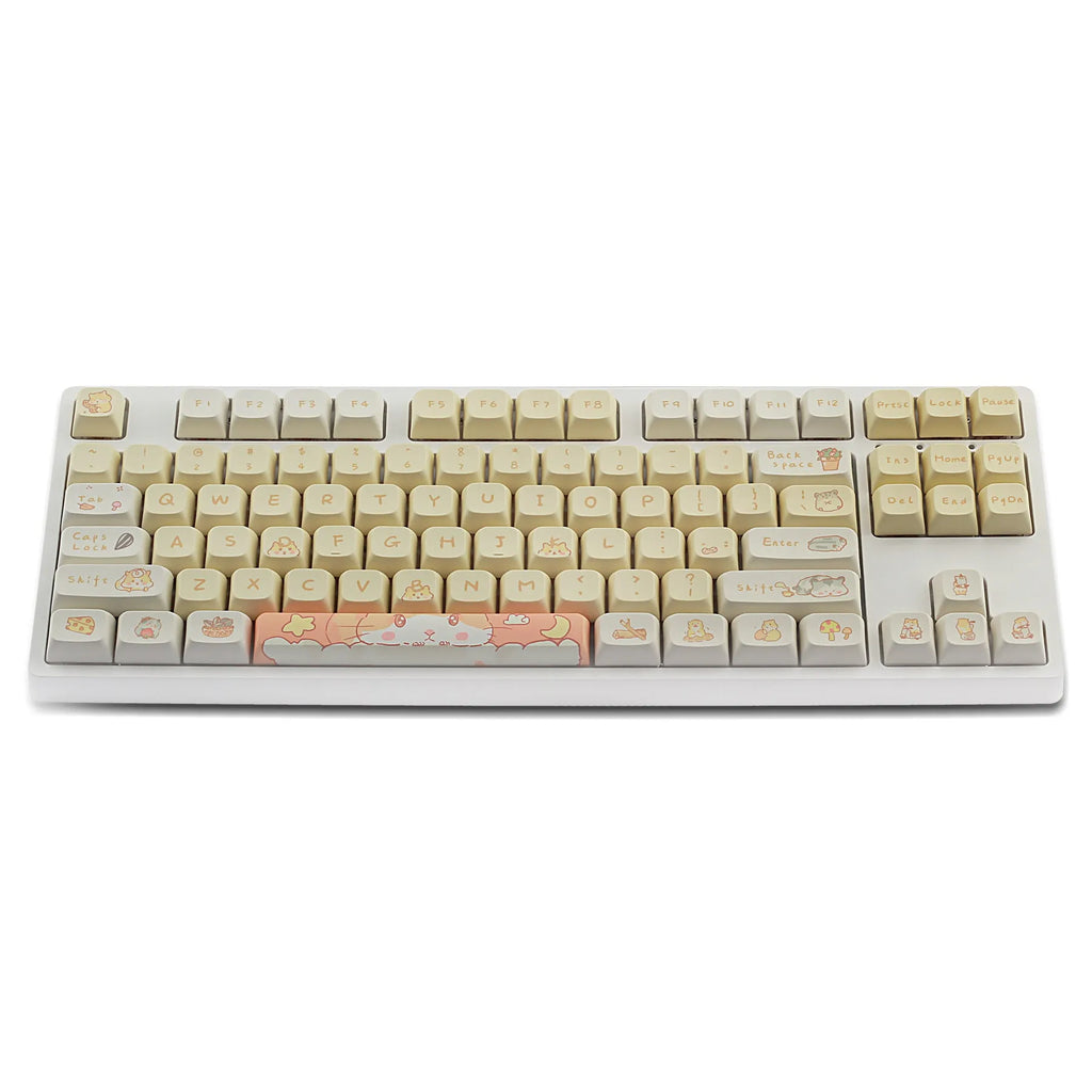 XDA profile mechanical keyboard keycaps in custard yellow and mouse grey colours for 68 75 98 100 keyboard layouts