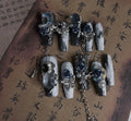 Heavy industry blue night manicure suit with ornate rose floral pattern for women's formal evening wear