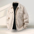 Men's slim fit casual coat in Vinylon and Lycra fabric, shown in black, coffee, white, or green.