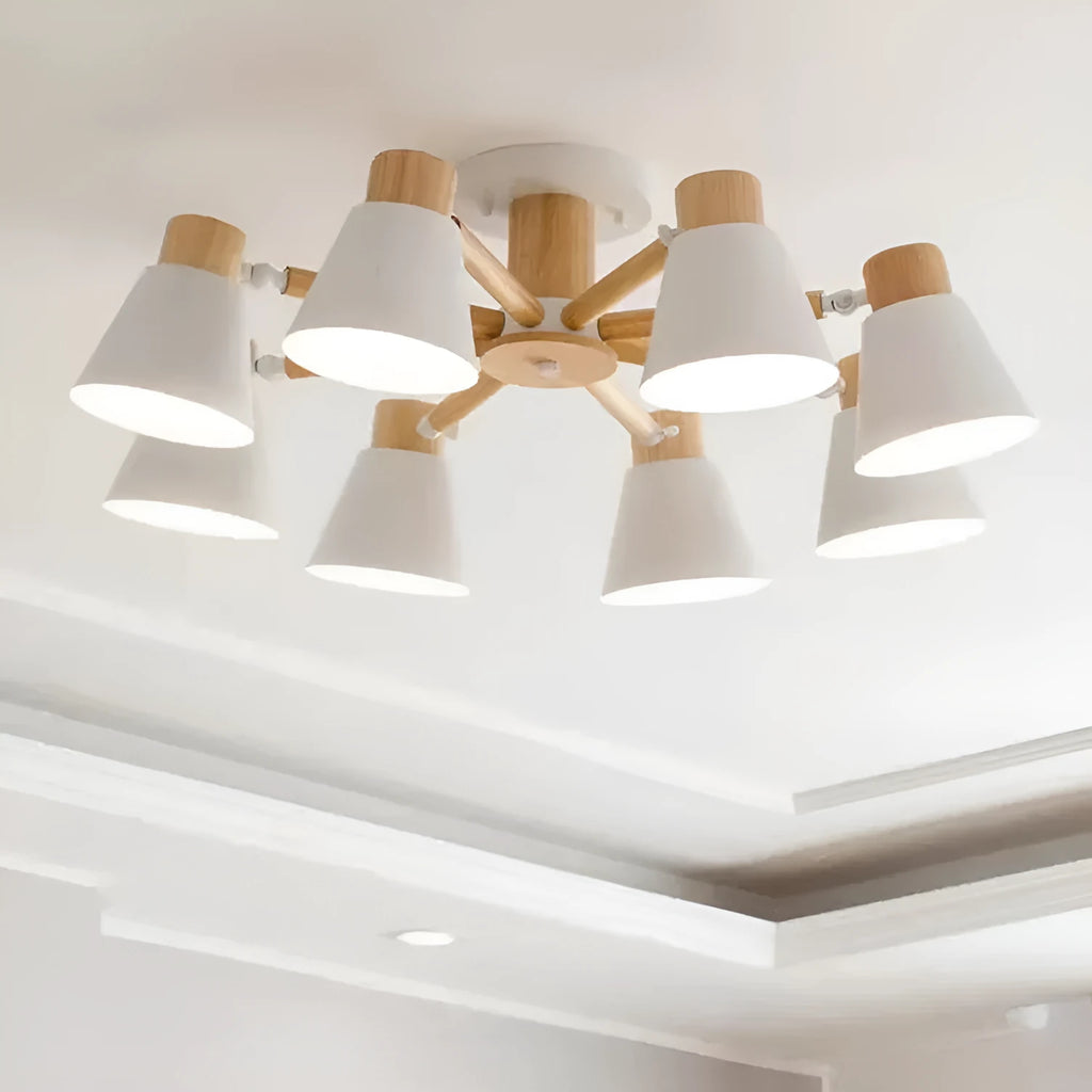 Nordic style macaron ceiling lamp with ironwood construction in multiple colour options