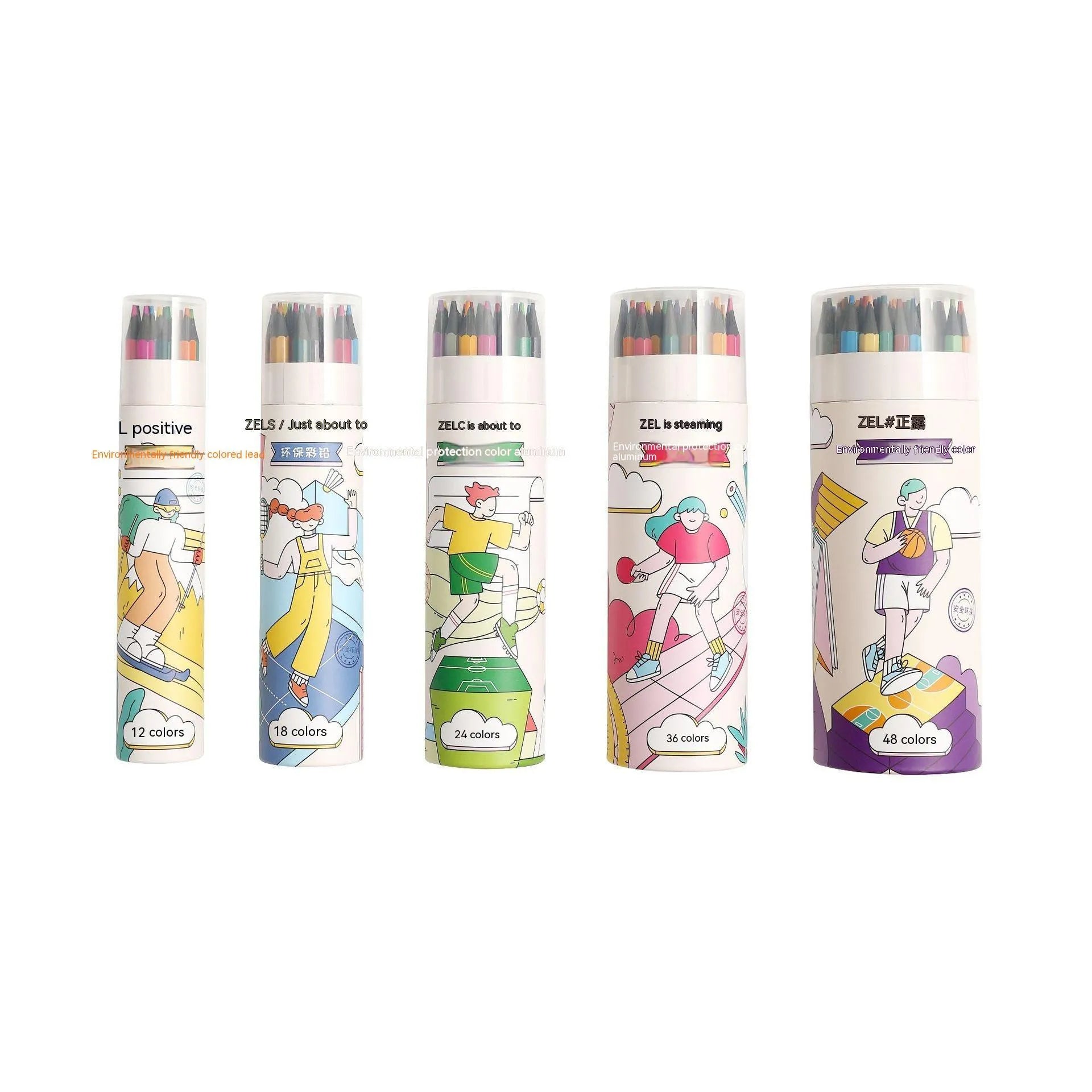 Zhenglin Sports colour pencils in 24 or 36 colour sets with paper barrels for children's art projects