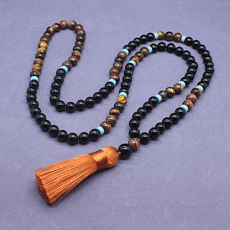 Black agate jewellery set with tiger's eye stone geometric bracelet and necklace