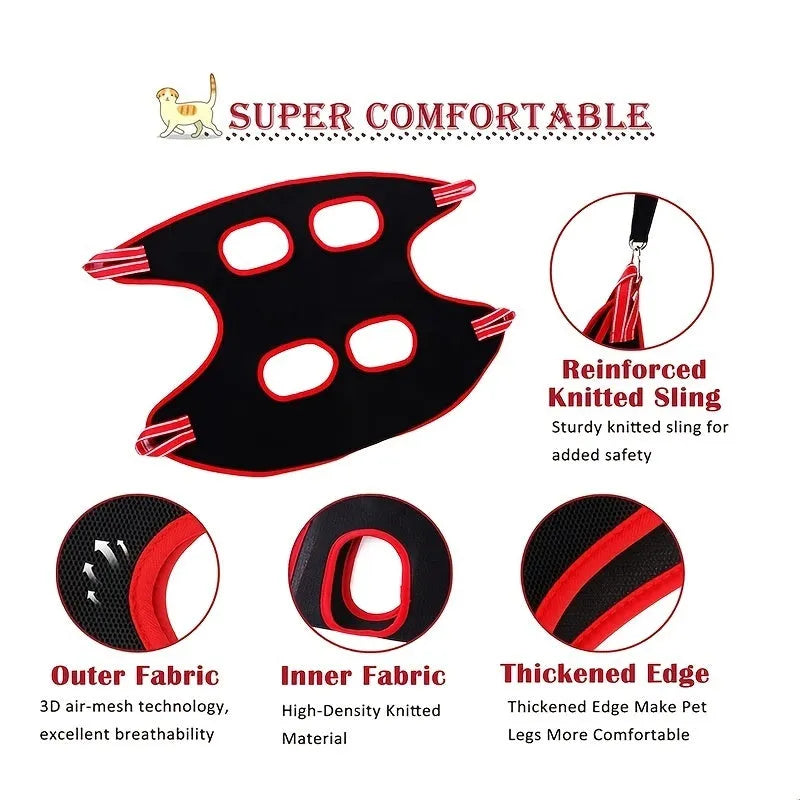 Pet grooming hammock restraint bag hanging for nail trimming and bathing procedures