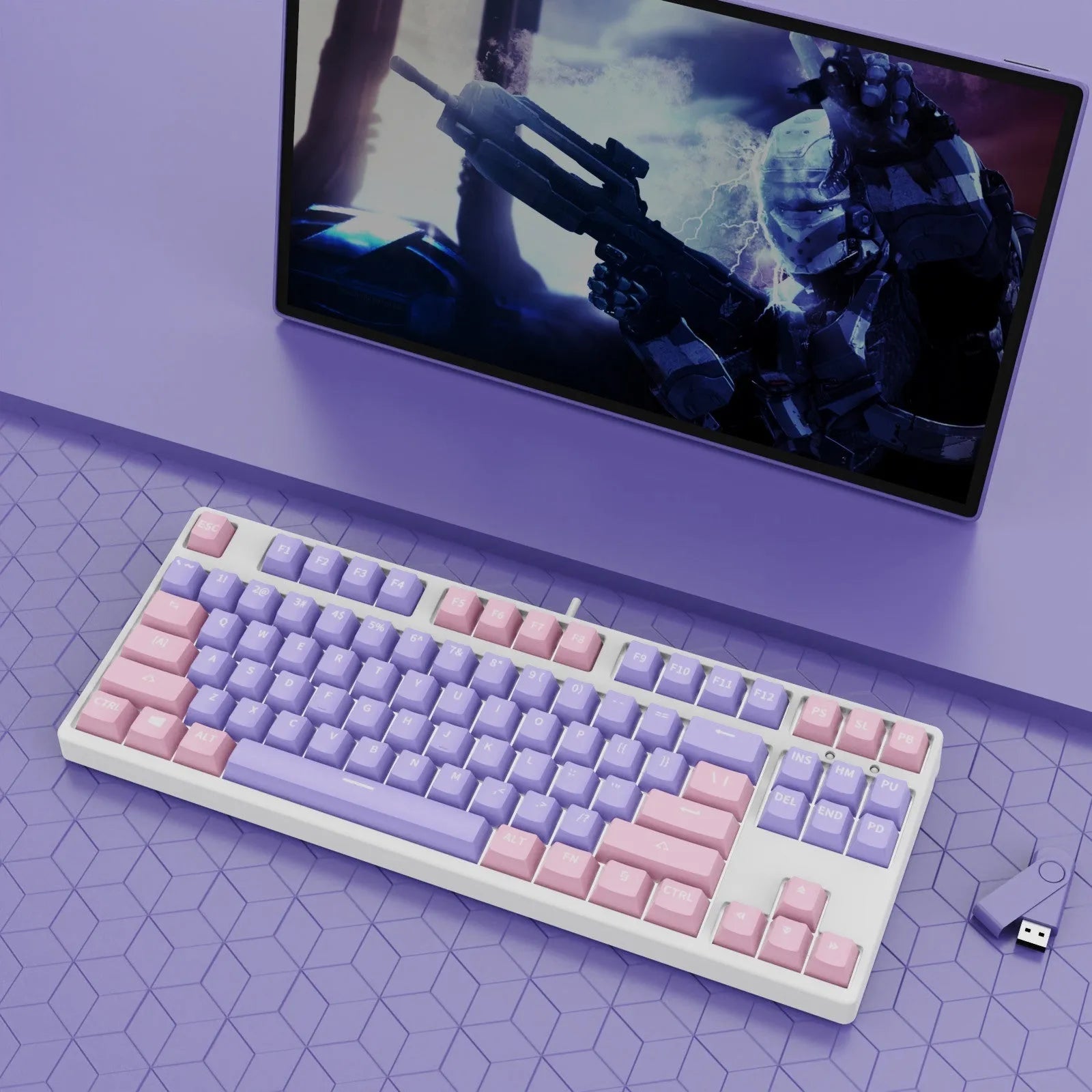 87 key wired mechanical gaming keyboard with two-colour keycaps and metal construction