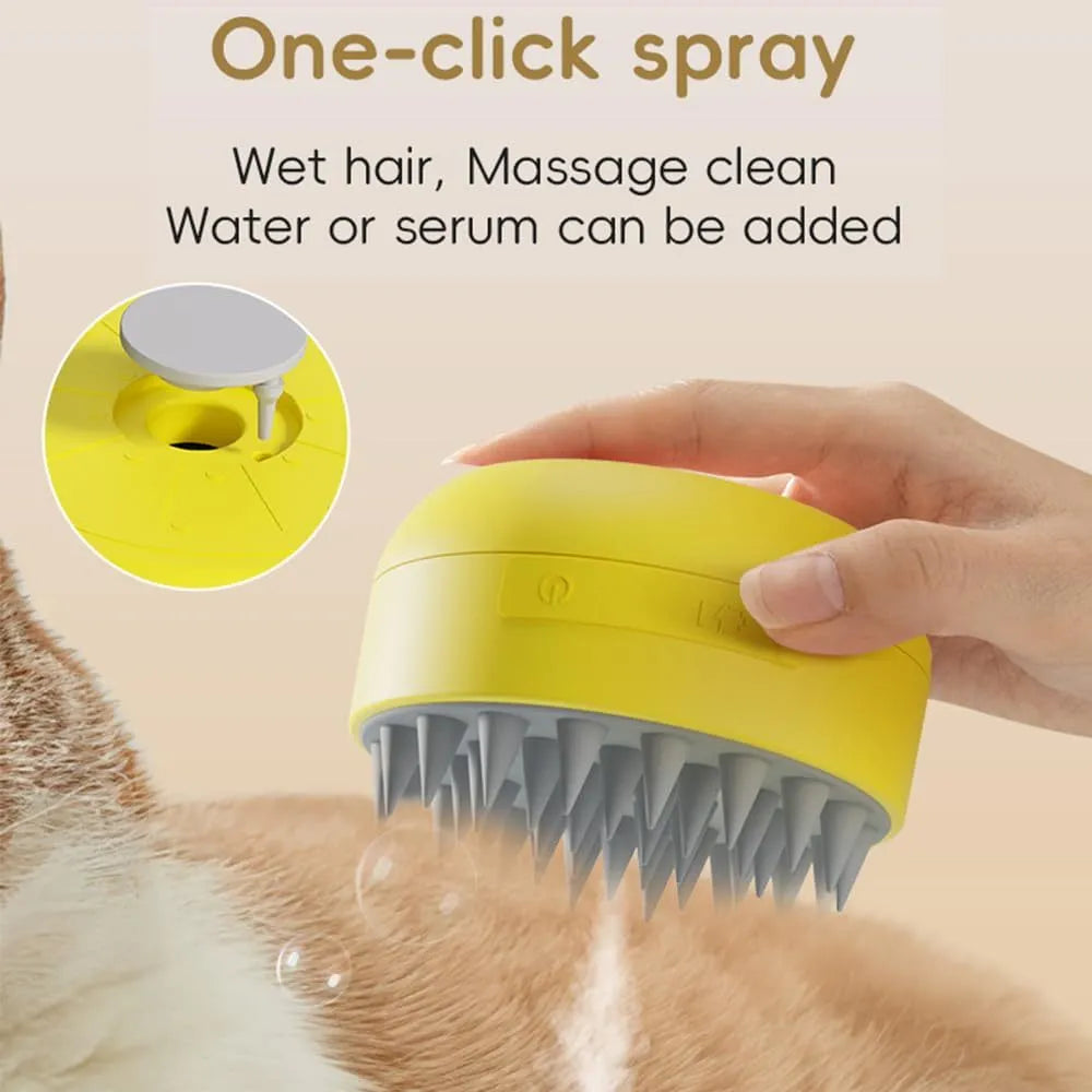 Green and yellow rechargeable cat dog steam brush with silicone bristles for grooming