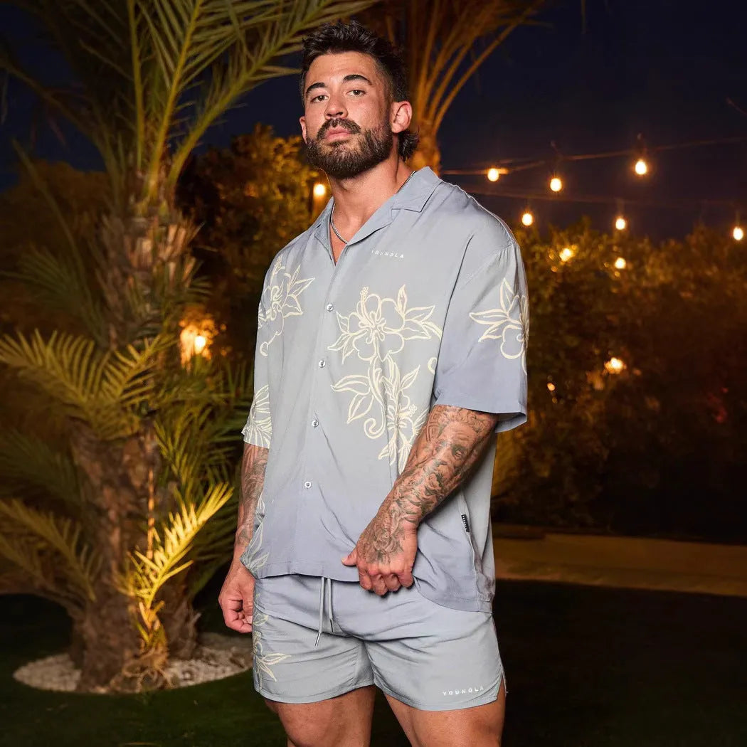 Men's printed loose-fit short sleeve top with flower pattern in multiple colour options