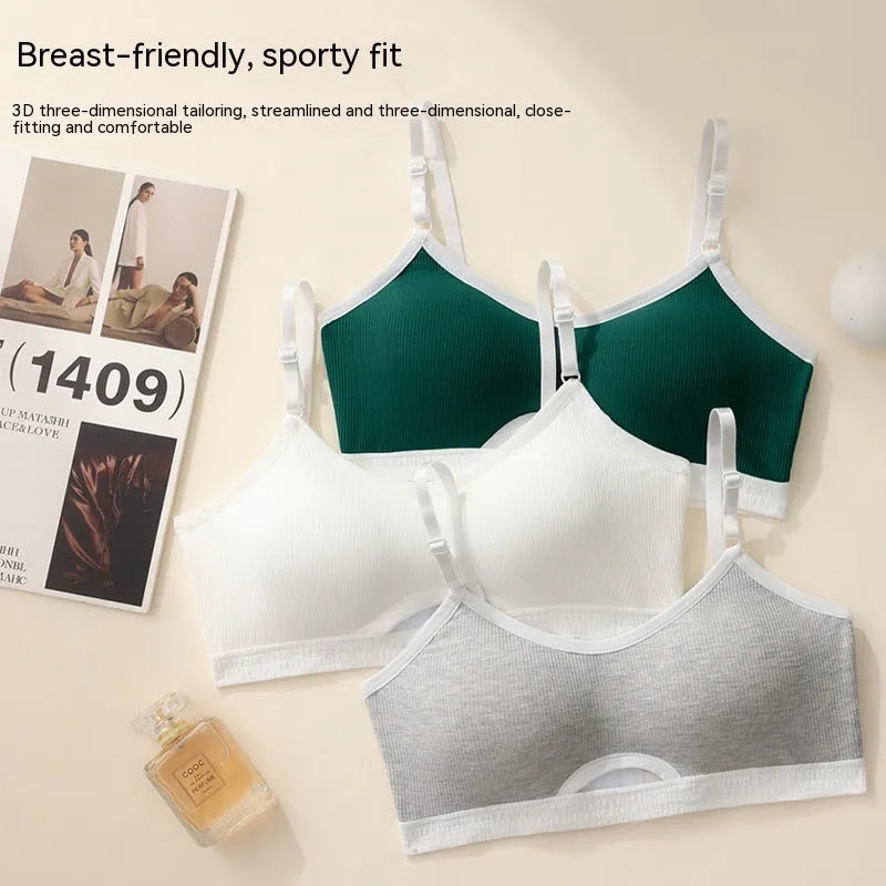Cotton sports underwear vest set with contrast back, showing bra and panties in black.