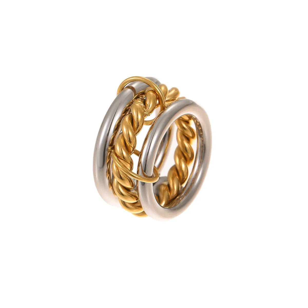 Stacked colour matching stainless steel ring set with 18K gold plating for women