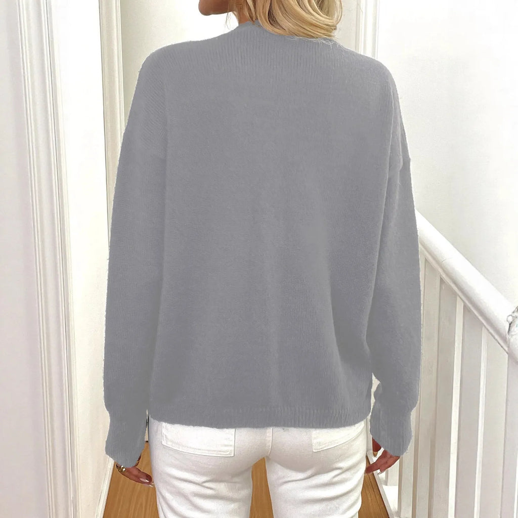 Women's black deer plush long sleeve sweater coat with princess sleeves and irregular hem