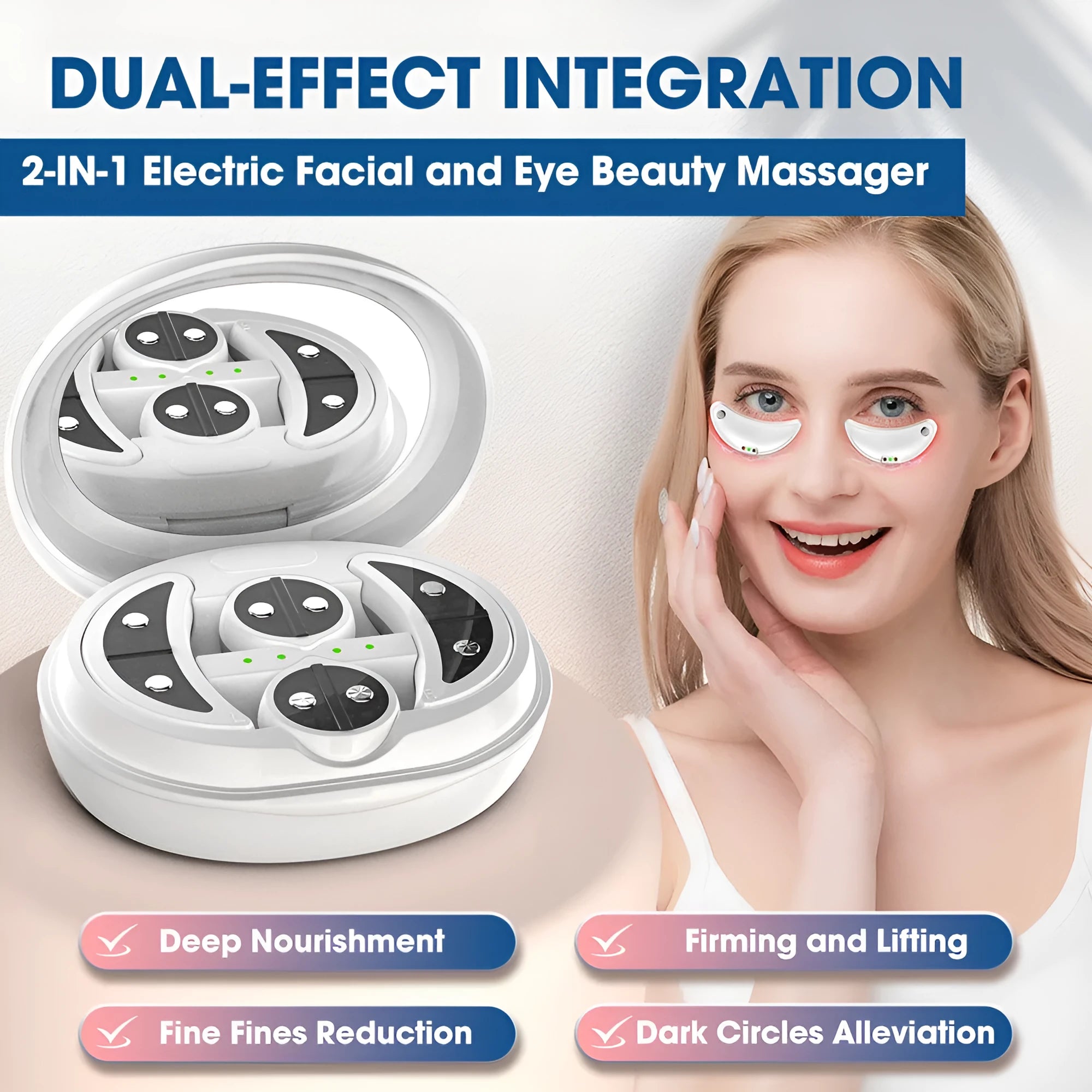 White wireless red light eye and facial massager with EMS therapy function