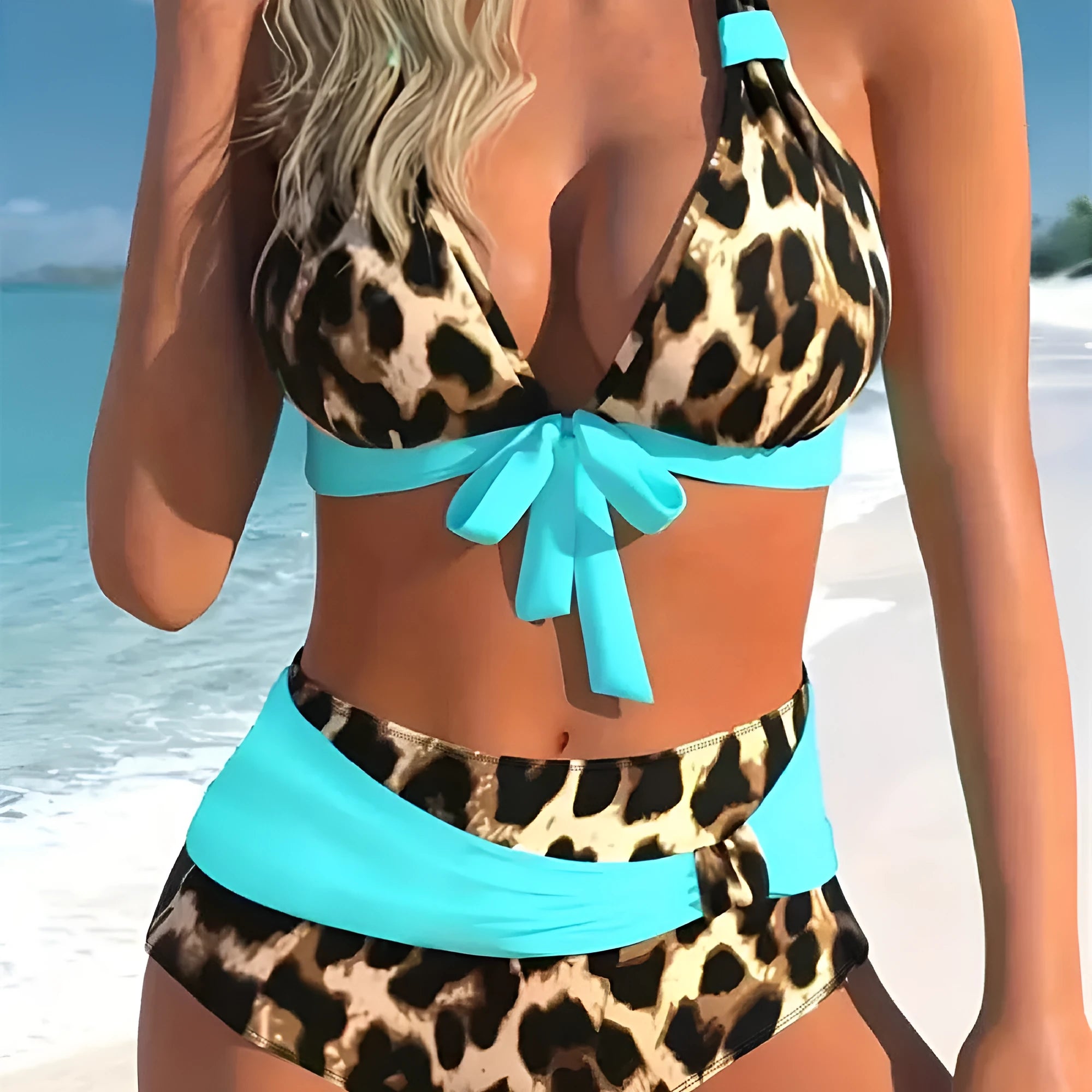 Women's colourful printed plus size bikini swimsuit in polyester spandex fabric