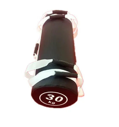 Flat white PVC fitness training sandbag for weight lifting and strength conditioning.