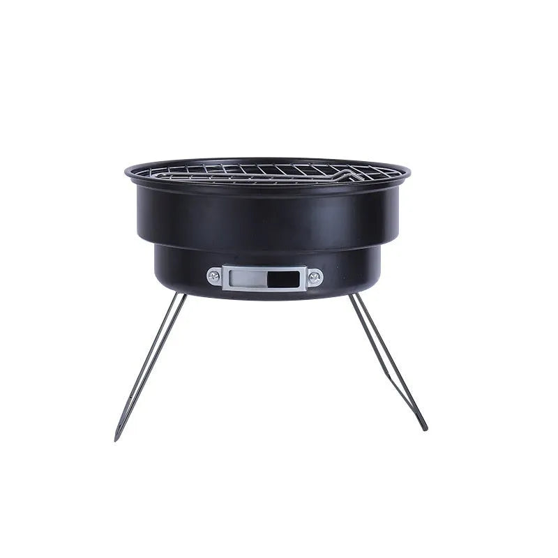 Small round folding ice stove barbecue grill with mesh, leg, and components for 1-2 people