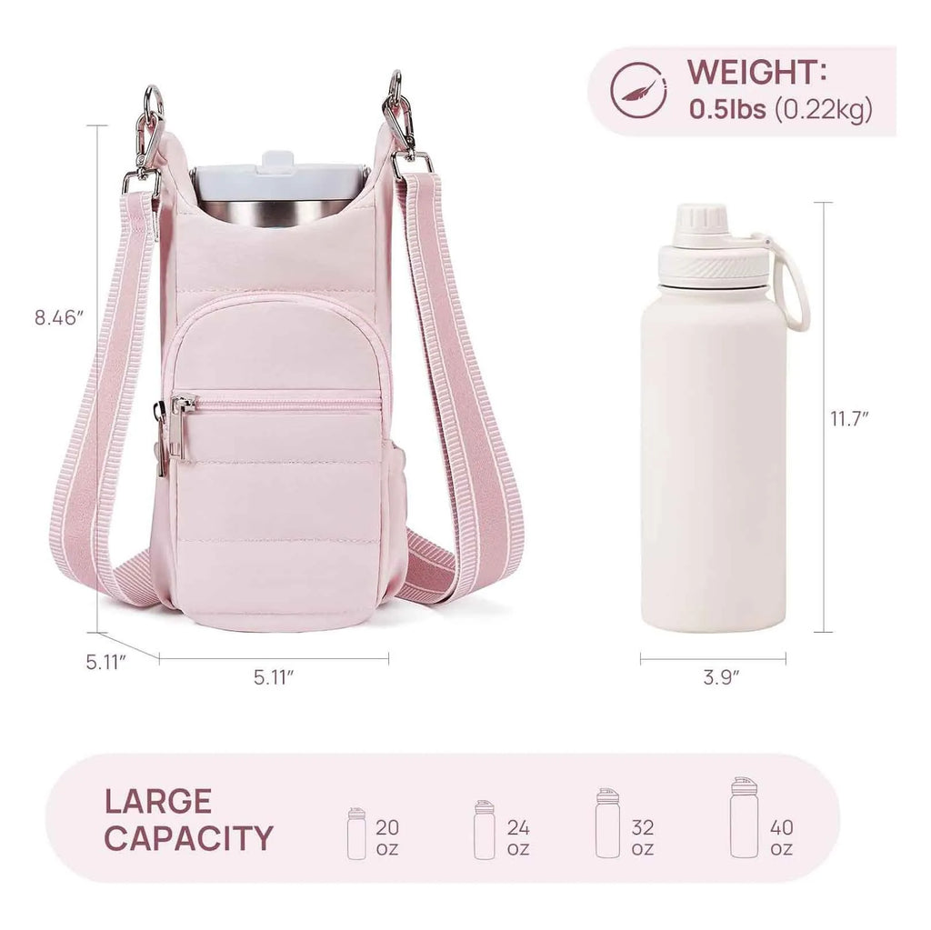 Cloth bicycle water bottle bag in black, pink and beige colours