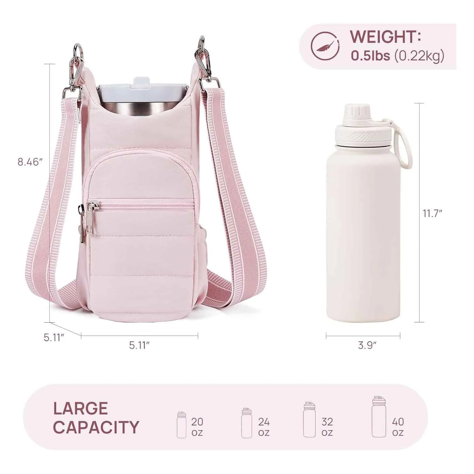 Cloth bicycle water bottle bag in black, pink and beige colours