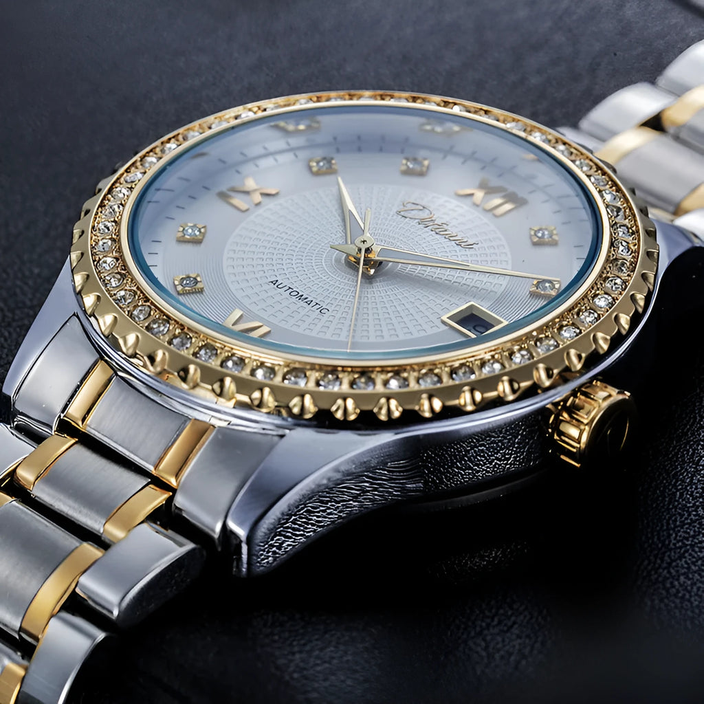 Men's automatic mechanical watch with waterproof case and luminous dial markings