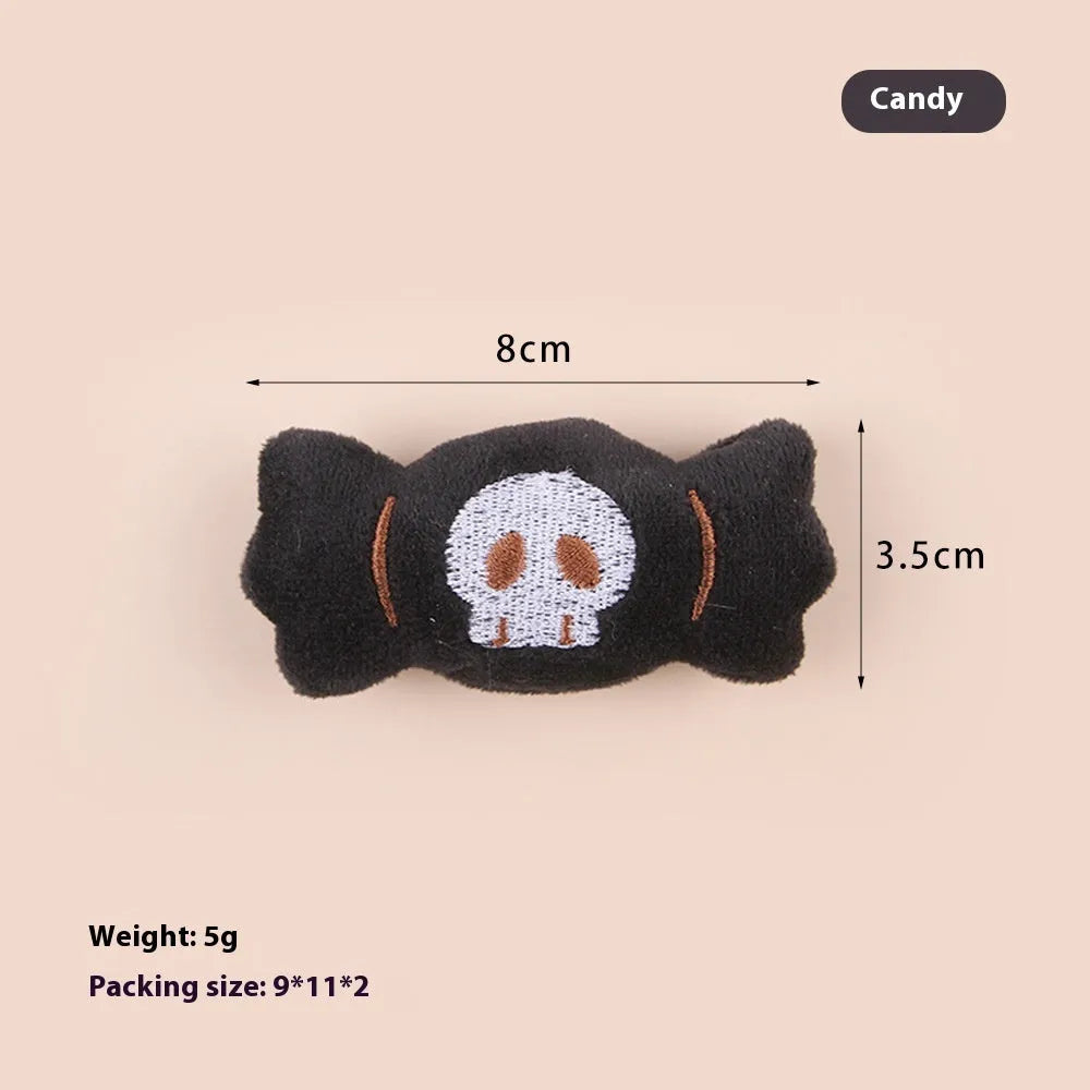 Small plush cat teaser toy in candy, eyes or skull design for pet play