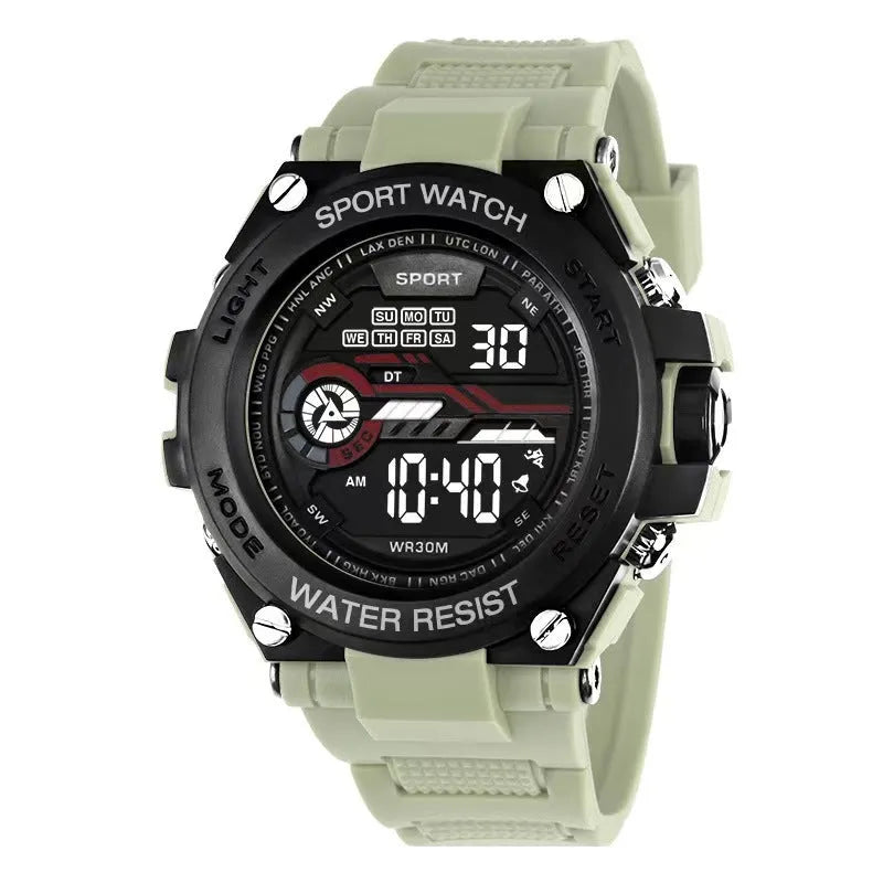 Fashion electronic digital watch for teenagers and students shown in one of ten available colour options.