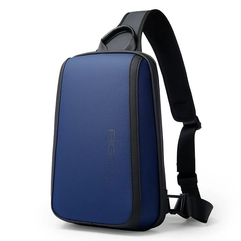 Blue Oxford cloth men's chest bag with double shoulder straps and a soft handle