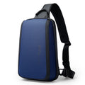 Blue Oxford cloth men's chest bag with double shoulder straps and a soft handle
