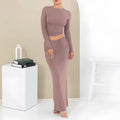 Women's autumn two-piece suit set with three-quarter sleeves and long skirt in polyester fabric