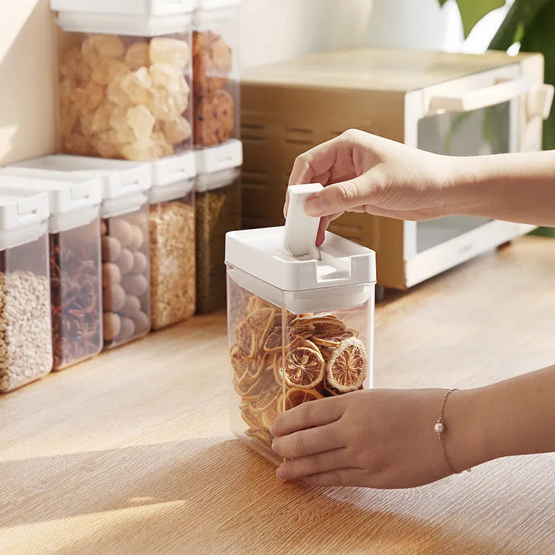 White transparent plastic Japanese-style grain storage container with lid, 400ml capacity.