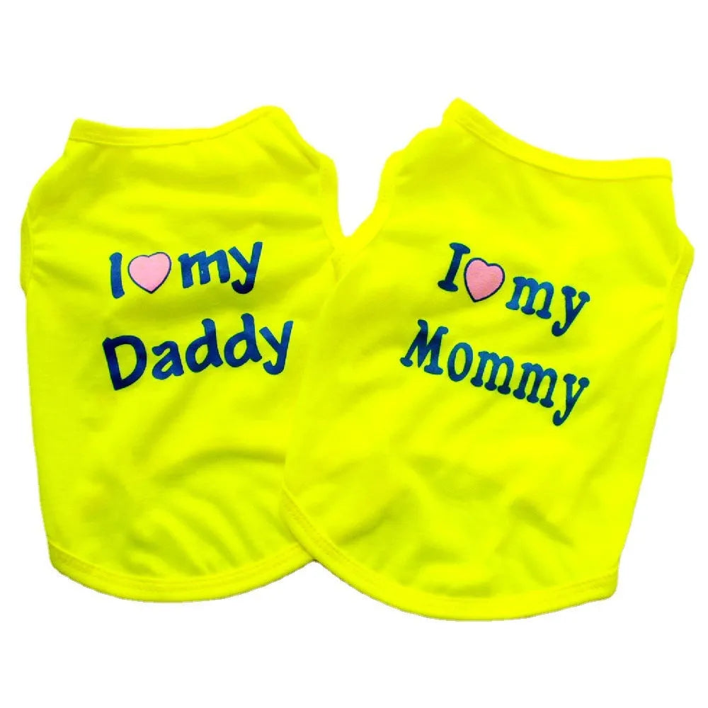 Polyester pet vest with Love Mom print in pink colour for small dogs