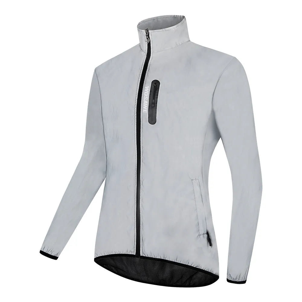 Silver BL220 waterproof polyester long-sleeved jacket on a hanger.