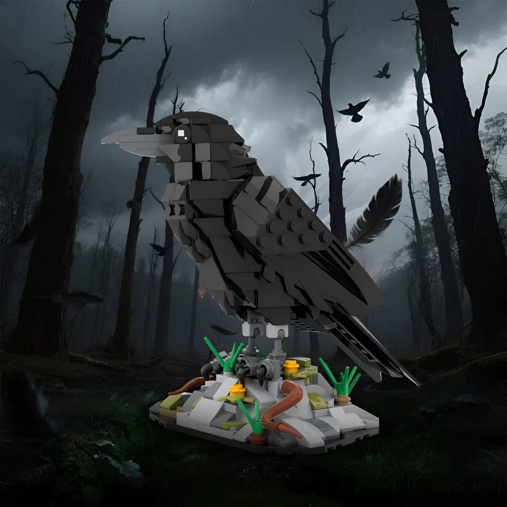 Small particle plastic building block set for crow model in bagged packaging Crow colour