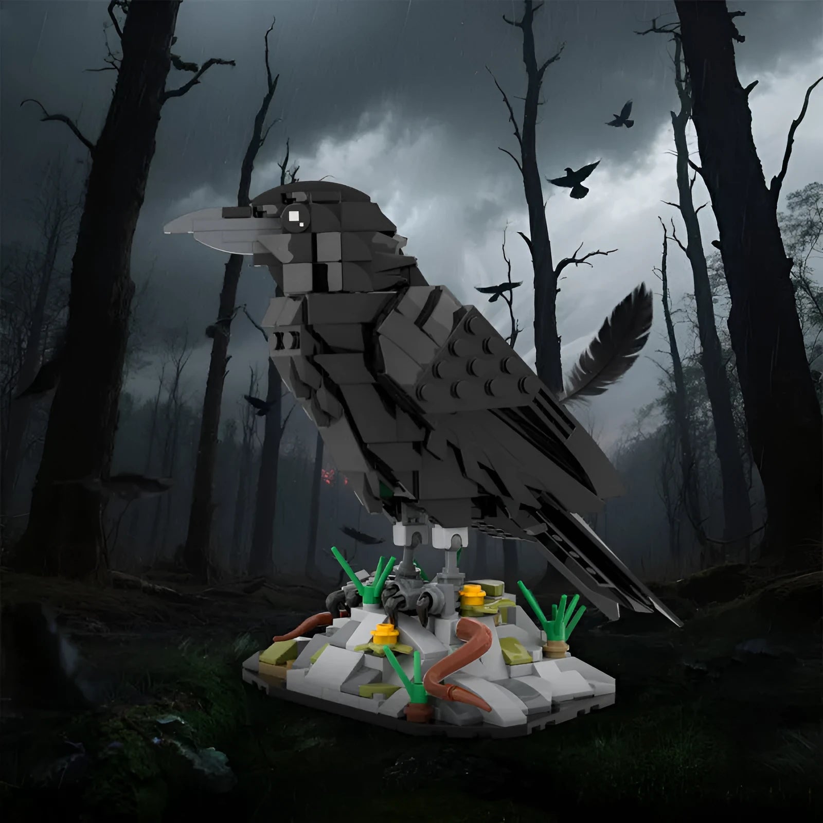 Small particle plastic building block set for crow model in bagged packaging Crow colour