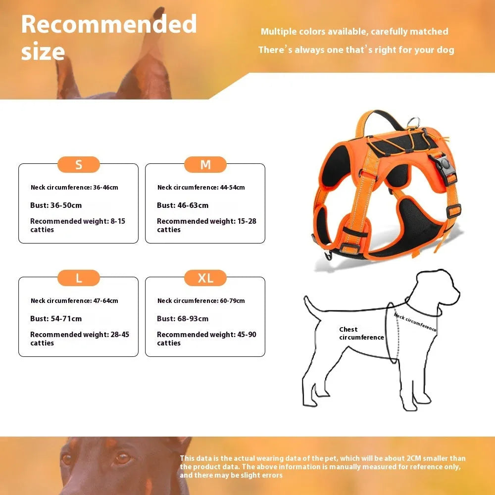 Reflective dog vest harness with hand holding rope in multiple colour options