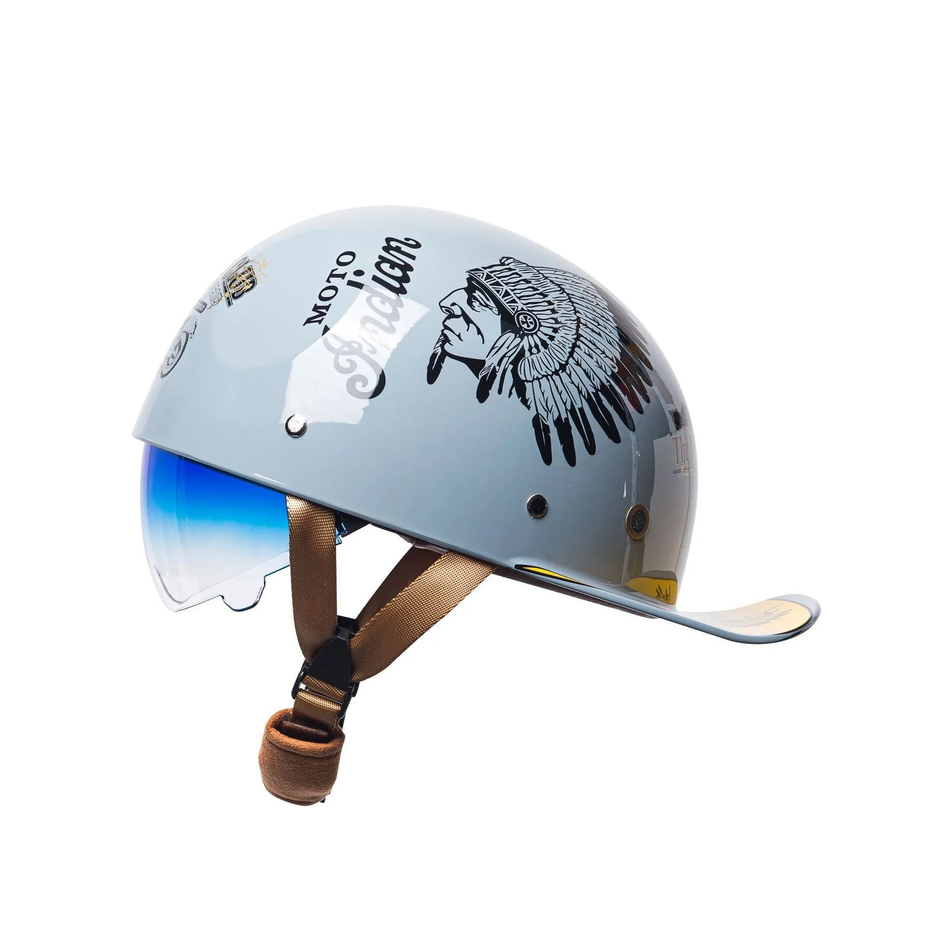Men's retro electric bicycle helmet with bright black colour and gradient blue lens