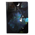 A5 notebook with luminous cover showing colour illustrations on open pages