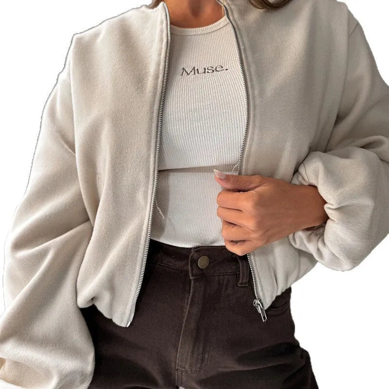 Women's off-shoulder round neck coat with lantern sleeves in loose Japanese Korean casual style