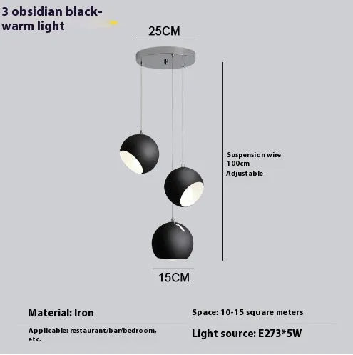 Modern ball chandelier table lamp in Nordic style, shown in single-head and three-head configurations.