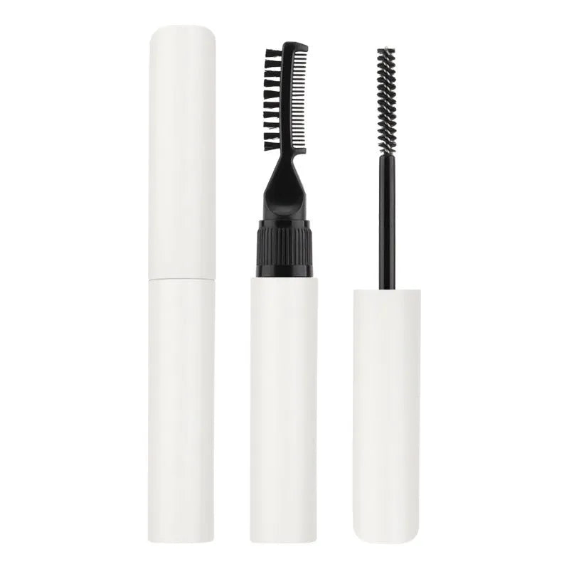 Brush applicator of pink and white eyebrow shaping gel for natural, long-lasting brows.