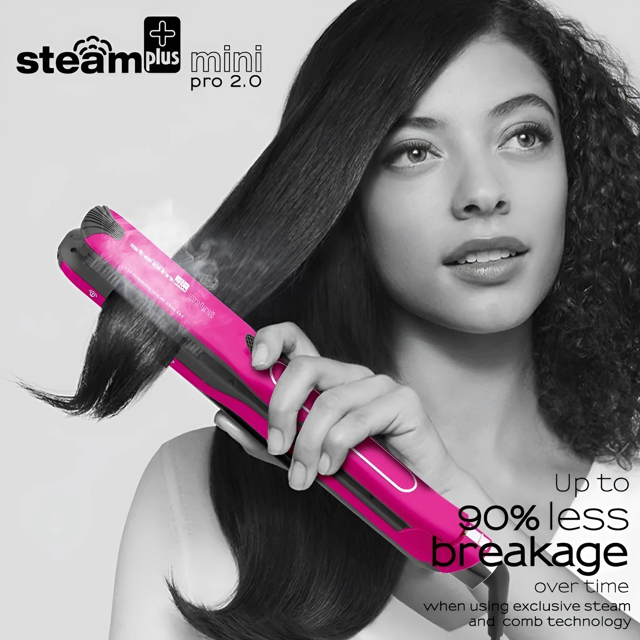 Mini steam hair straightener in champagne colour with European plug