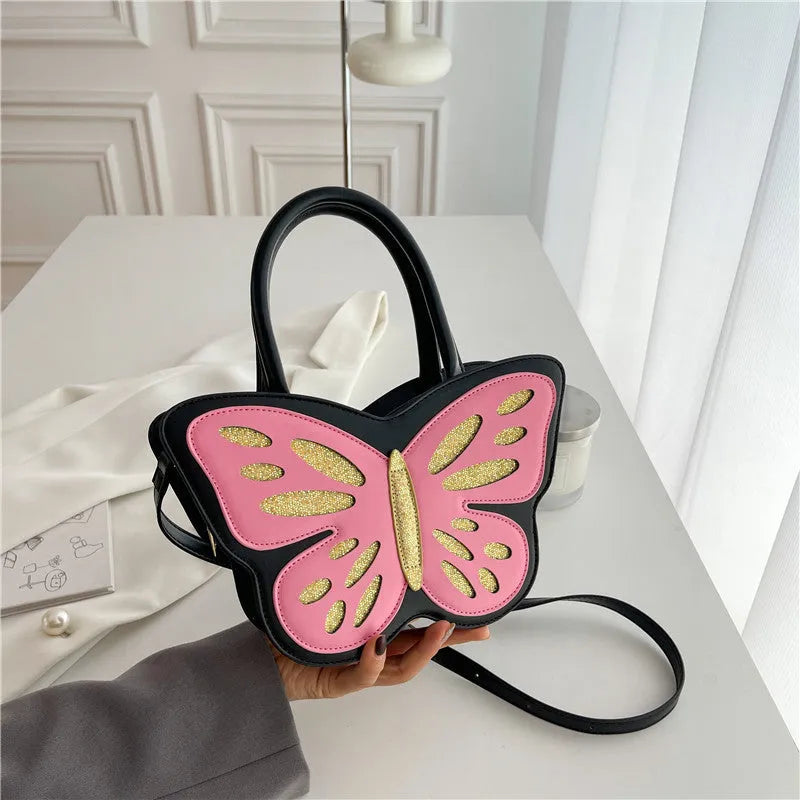 Women's square crossbody bag in PU leather, shown in black, blue, pink, and white colour options