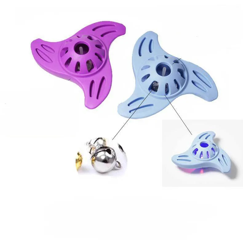 Blue boomerang-shaped dog chew toy with multiple edges for medium and large breed dogs