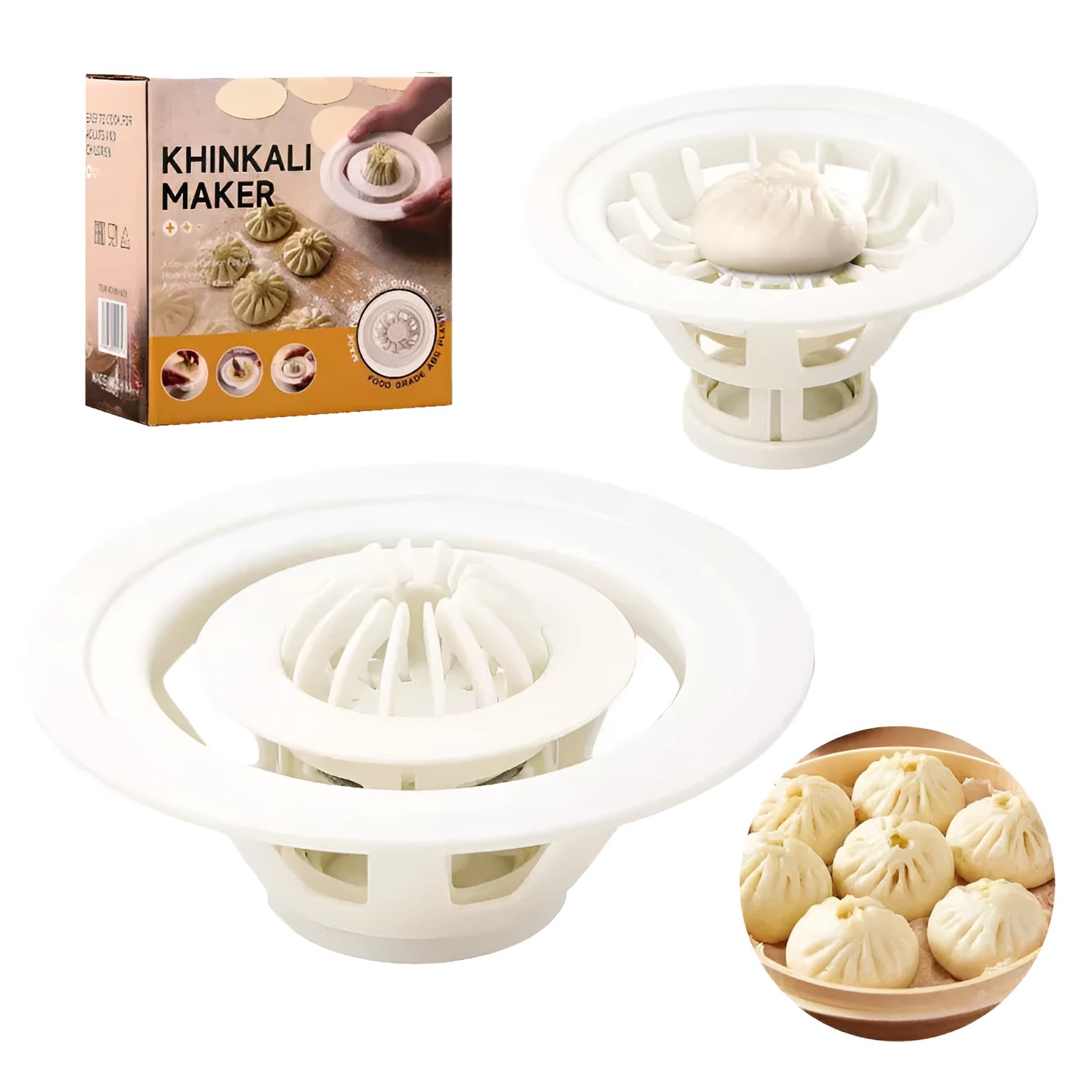 Jinkali set of four black kitchen moulds for shaping baozi, dumplings, and shaomai.