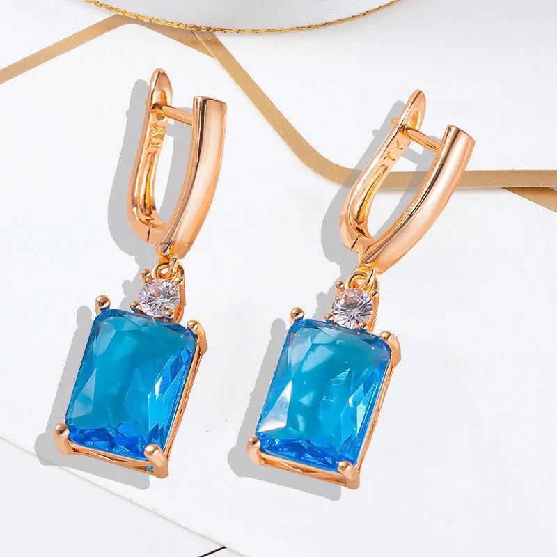 Square geometric copper earrings with electroplated gold or silver finish