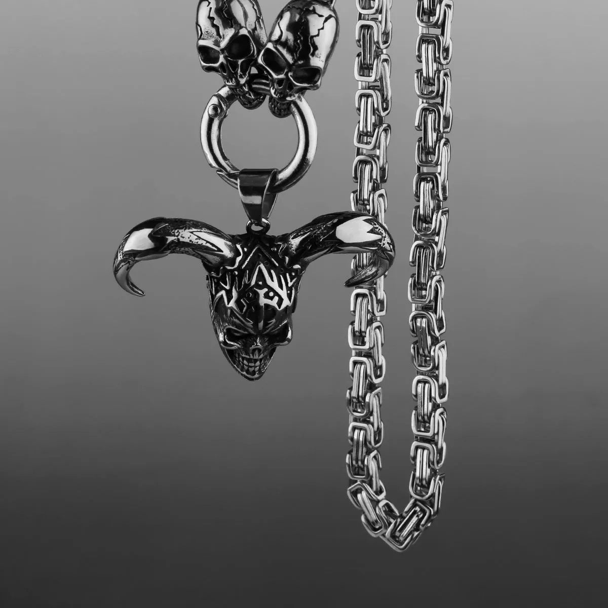 Clown skull titanium steel necklace with ghost head chain polished finish