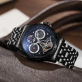 Men's black and white automatic business watch with luminous hands and waterproof construction